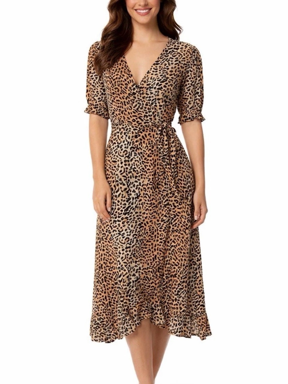 Faithfull the Brand Abbey Wrap Dress Midi Le Cinq Animal Print Leopard Small‎